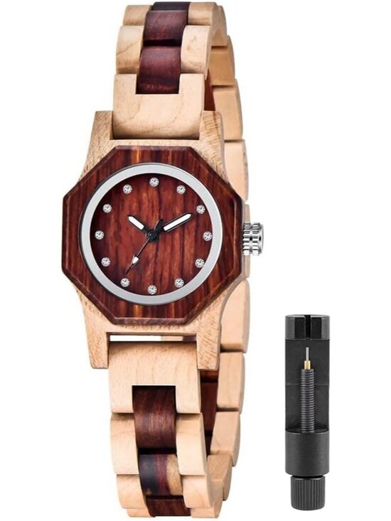 Women\'s Beige And Brown Analog Quartz Couples Bamboo Classic Design Wooden Watch
